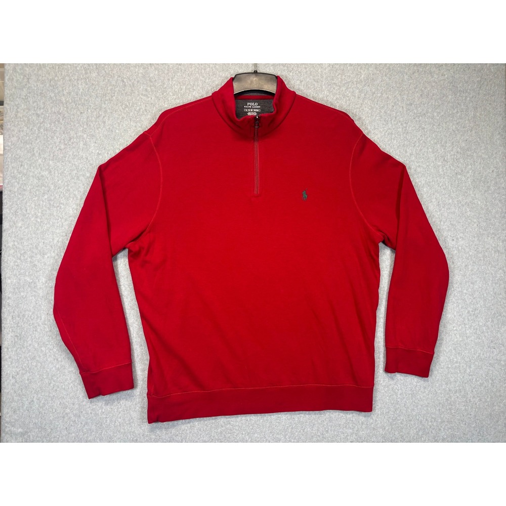 Polo Ralph Lauren Mens XL Red Quarter Zip Pullover Sweater Green Pony Logo